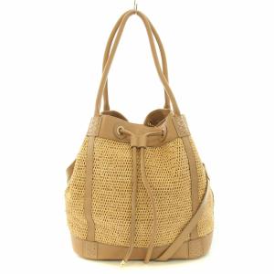 2WAY かごバッグ ハンドバッグ ショルダーバッグ レザー 切替 ベージュ /DK GY12 PN