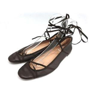 バレエシューズ パンプス フラット レースアップ 25cm 茶 ブラウン /KH PN