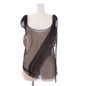 two layered top ノースリーブブラウス カットソー アシンメトリー 40 ベージュ ブラック