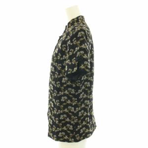 INGEBORG シャツ ブラウス ハイネック 半袖 チャイナ風 花柄 ジャガード織り M 黒 ブラック 白 ホワイト /DK