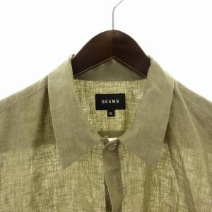 BEAMS ポリエステルリネンネオルーズフィットミニレギュラーシャツ カジュアル 半袖 麻 XL べージュ 11-01-1290-457