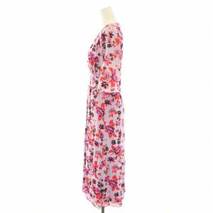 DIANE von FURSTENBERG ワンピース ロング Vネック 半袖 花柄 シャーリング XS ピンク レッド /KH PN