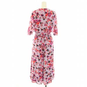 DIANE von FURSTENBERG ワンピース ロング Vネック 半袖 花柄 シャーリング XS ピンク レッド /KH PN