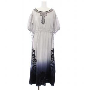 22SS グラデーション刺繍ワンピース 半袖 ロング マキシ丈 36 グレー ネイビー 紺 0122231013