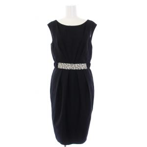 タグ付き ワンピース ドレス ミニ ノースリーブ ビジュー ラインストーン 36 S 黒 ブラック /DK