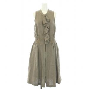 ワンピース リネン ノースリーブ フリル ミモレ丈 ロング ジップアップ 40 S グレージュ /DK