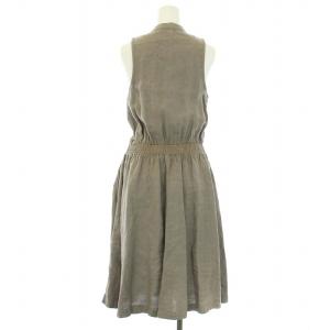 ARMANI COLLEZIONI ワンピース リネン ノースリーブ フリル ミモレ丈 ロング ジップアップ 40 S グレージュ /DK
