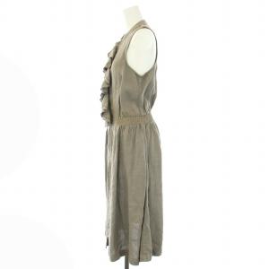 ARMANI COLLEZIONI ワンピース リネン ノースリーブ フリル ミモレ丈 ロング ジップアップ 40 S グレージュ /DK