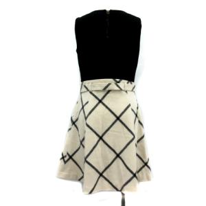 BURBERRY BLUE LABEL ワンピース フレア ミニ ノースリーブ チェック 38 黒 ブラック アイボリー /DK PN