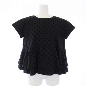 ダブルフレアブラウス プルオーバー 半袖 ドット 36 S 黒 ブラック YR1821-053SM /DK