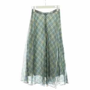 ANAYI 21SS フレアスカート ミモレ ロング チェック シルク混 34 水色 ライトブルー 1021171151061340