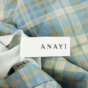 ANAYI 21SS フレアスカート ミモレ ロング チェック シルク混 34 水色 ライトブルー 1021171151061340