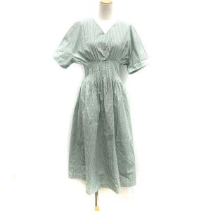 20SS ワンピース ロングミモレ 半袖 ギンガムチェック コットン 36 白 緑 22S65532 /KH