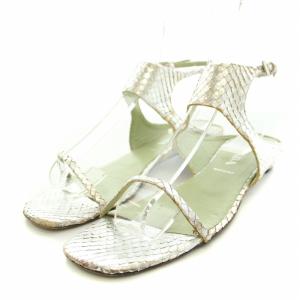 サンダル アンクルストラップ ローヒール レザー パイソン柄 35.5 21.5cm シルバー /KH