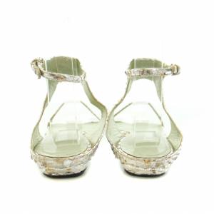 PRADA サンダル アンクルストラップ ローヒール レザー パイソン柄 35.5 21.5cm シルバー /KH