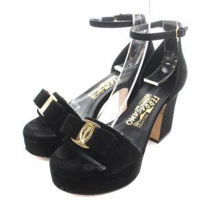 サンダル スエード ストラップ ヴァラリボン プラットフォーム ハイヒール チャンキーヒール 5 22.5cm