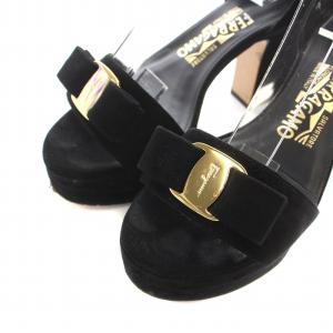 Salvatore Ferragamo サンダル スエード ストラップ ヴァラリボン プラットフォーム ハイヒール チャンキーヒール 5 22.5cm