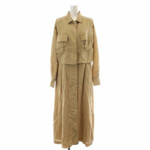 セットアップ 2点セット ワンピース フレア ロング ノースリーブ ワークシャツ ショート丈 長袖 38