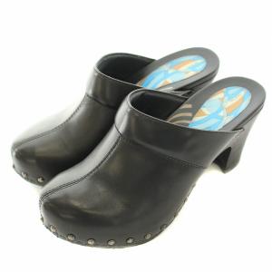 ミュール サボサンダル チャンキーヒール レザー 装飾 36 23cm-23.5cm 黒 ブラック /DK