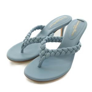 TROPEA 編込み レザー サンダル ハイヒール 35.5 22.5cm 水色 ライトブルー /DK
