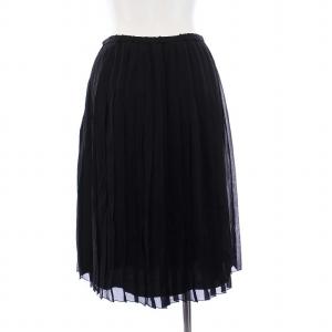 Drawer タグ付き プリーツスカート ひざ丈 イージー 絹 シルク100％ 36 S 黒 ブラック /DK PN