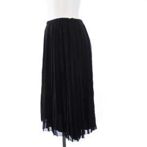Drawer タグ付き プリーツスカート ひざ丈 イージー 絹 シルク100％ 36 S 黒 ブラック /DK PN