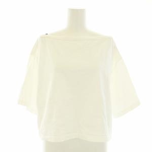 カットソー Tシャツ ボートネック 半袖 ワイド レース ロゴプリント S 白 ホワイト 黒 ブラック