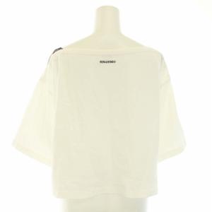 RED VALENTINO REDVALENTINO カットソー Tシャツ ボートネック 半袖 ワイド レース ロゴプリント S 白 ホワイト 黒 ブラック