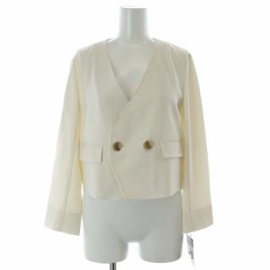 タグ付き ノーカラージャケット 背抜き ノーベント ダブル 2B 36 S 白 ホワイト /DK PN