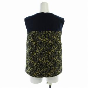 Lois CRAYON タグ付き ブラウス ノースリーブ レース 切替 花柄 M 紺 ネイビー ベージュ /DK PN