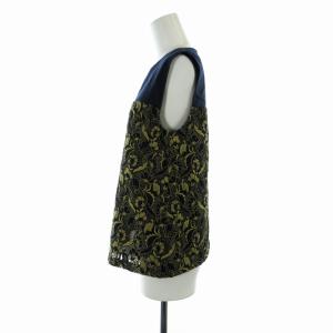 Lois CRAYON タグ付き ブラウス ノースリーブ レース 切替 花柄 M 紺 ネイビー ベージュ /DK PN