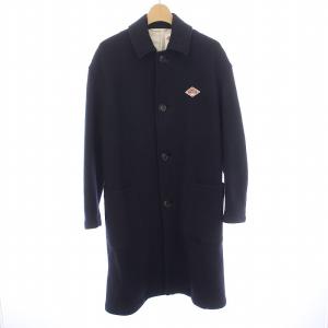 ステンカラー アウター ロング丈 ウール ロゴ 刺繍 ワンポイント 34 XS 紺 ネイビー /BB H