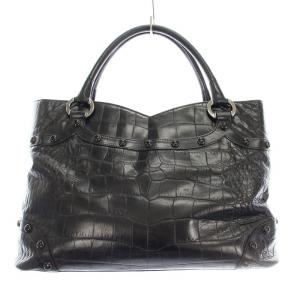 トートバッグ ハンドバッグ 型押しレザー スタッズ 黒 ブラック /KU D H