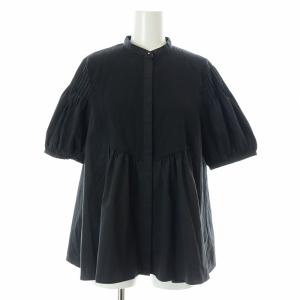 23SS EMBOS ピンタックショートスリーブブラウス シャツ 半袖 切替 バンドカラー 黒 ブラック