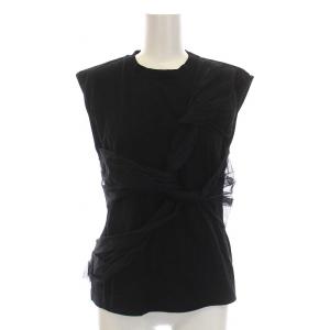 アシンメトリー チュールTシャツ カットソー ノースリーブ S 黒 ブラック 3442MDT86 /DK