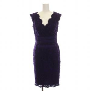 レース ドレスワンピース ミニ ノースリーブ 刺繍 2P S M 紫 パープル /DK PN