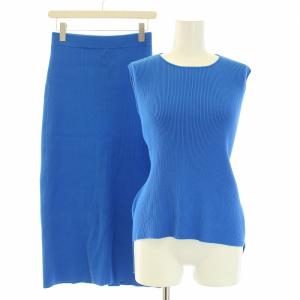 コットンストレッチリブバックリボンプルオーバー Iラインミディスカート ニット ノースリーブ タイト イージー