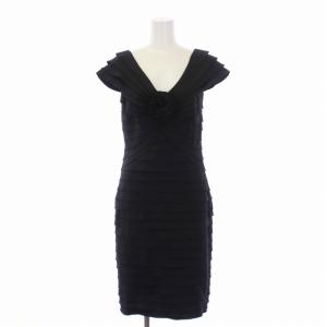 ワンピース ひざ丈 半袖 Vネック フラワー タイト ナイロン 4 L 黒 ブラック /DK PN