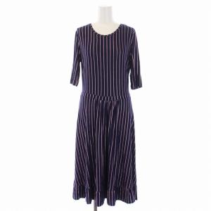 ワンピース ひざ丈 五分袖 ストライプ柄 S 紺 ネイビー ピンク /DK PN