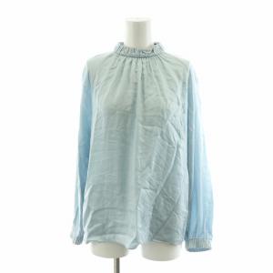 24SS ウォッシャブルサテン スタンドギャザーカラーブラウス シャツ 長袖 36 ライトブルー 13-01-42-01001