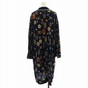 45R インディゴ超ガーゼ プリントDRESS ワンピース 長袖 ロング丈 シルク 絹 3 紺 ネイビー /AN14