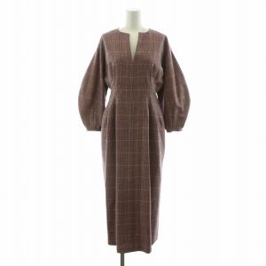 フラノ ウエストシェイプ パフスリーブワンピース ロング チェック 36 ピンク 19040938145040