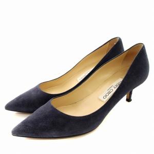 スエード パンプス ポインテッドトゥ ローヒール 36.5 ネイビー 紺 /G