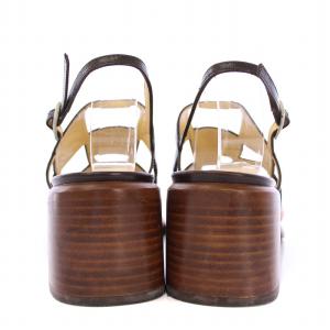 Sergio Rossi ストラップサンダル スクエアトゥ チャンキーヒール レザー 36 茶 ブラウン オレンジ 黒 ブラック