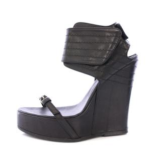 ANN DEMEULEMEESTER ストラップサンダル アンクル 厚底 ウェッジソール レザー 35 黒 ブラック /BB