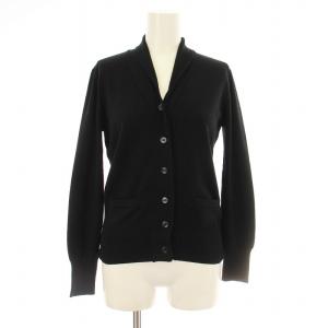 270245 ニットカーディガン 長袖 ショールカラー ウール 36 黒 ブラック /KU