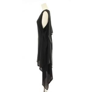 ANN DEMEULEMEESTER ワンピース チュニック フレア ひざ丈 ノースリーブ 変形 デザイン シルク ベルト 38 黒 ブラック