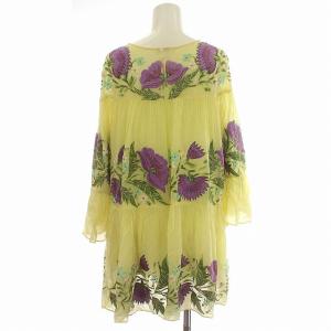GRACE CONTINENTAL 22SS 刺繍ギャザートップ シースルー ブラウス 花柄 シャツ プルオーバー 長袖 36 S 黄色 イエロー