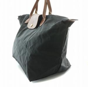Longchamp ルプリアージュ M トートバッグ ハンドバッグ ナイロン レザー ロゴ 折りたたみ 黒 ブラック 茶 ブラウン
