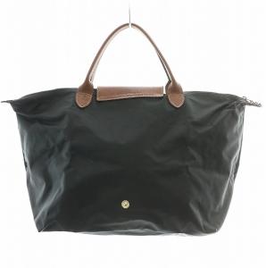 Longchamp ルプリアージュ M トートバッグ ハンドバッグ ナイロン レザー ロゴ 折りたたみ 黒 ブラック 茶 ブラウン